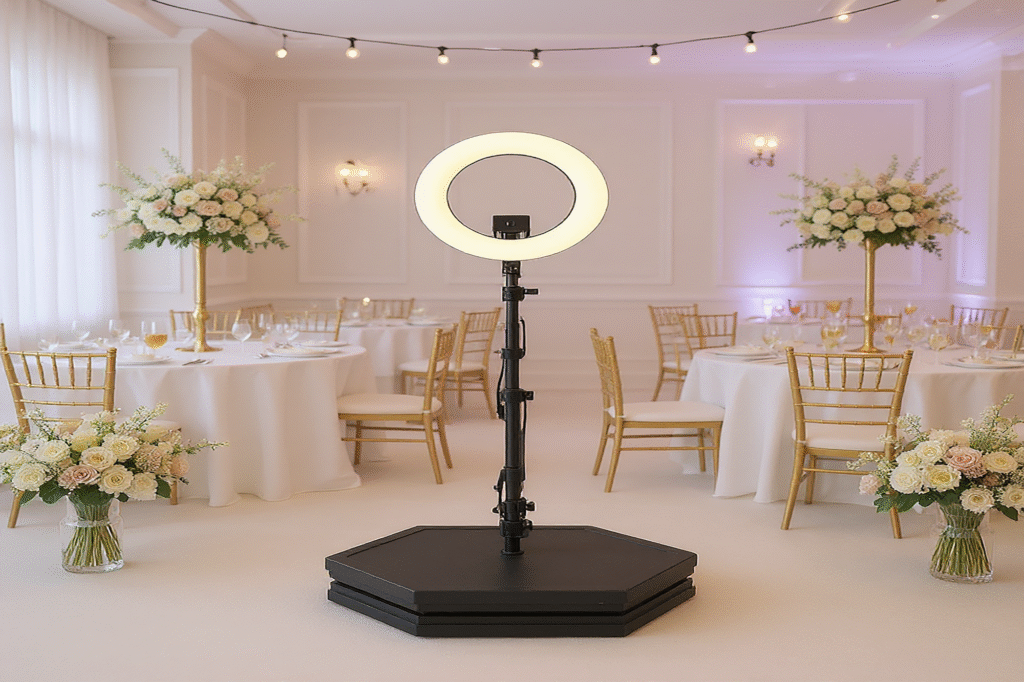 Luxury 360 photo booth rental for weddings, perfect for capturing video and photos at your special event.
