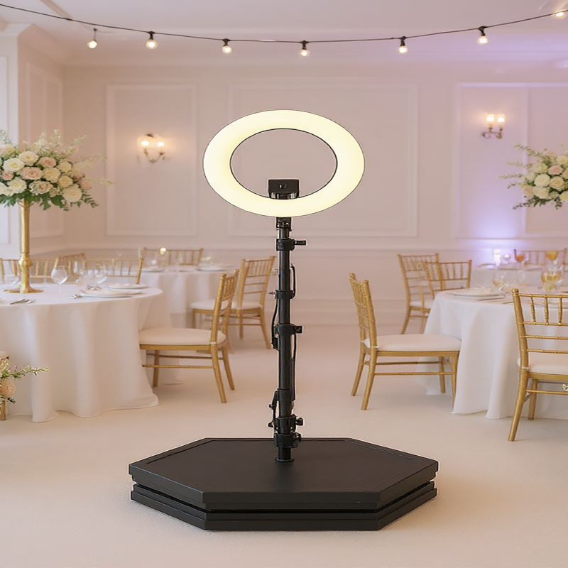 Luxury 360 photo booth rental for weddings, perfect for capturing video and photos at your special event.